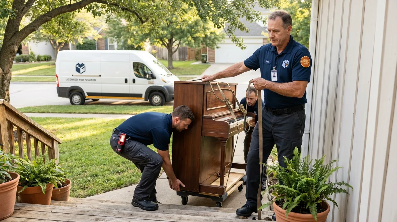 Licensed piano movers securing grand piano in Alachua, FL